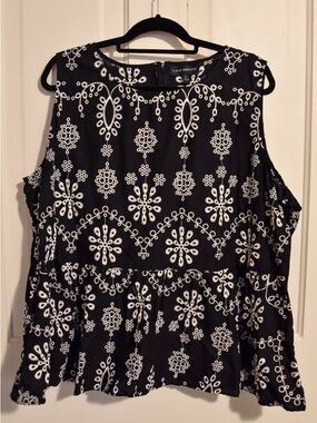 Lane Bryant Black and White Embroidered Tank